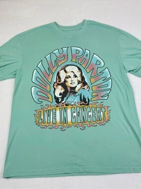 Vintage Style Small Mint Green Mineral Washed Dolly Parton Concert Graphic Tee